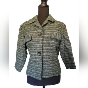 Vntg Mitsukoshi Striped Blazer in Green Size Small?